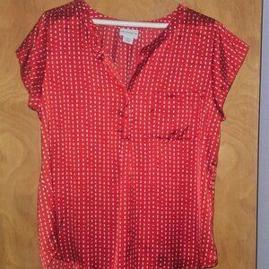 L Liz Claiborne White Spotted Red Blouse